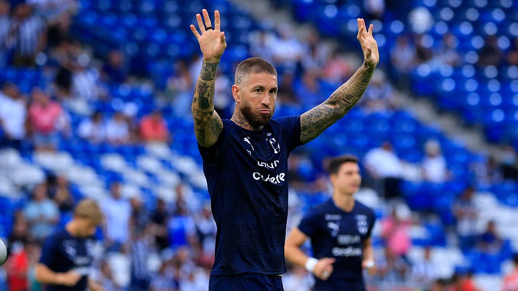 Sergio Ramos of Monterrey gestures prior to the 6th round match between Monterrey and Necaxa as part of the Torneo Apertura 2025 Liga MX at BBVA Stadium