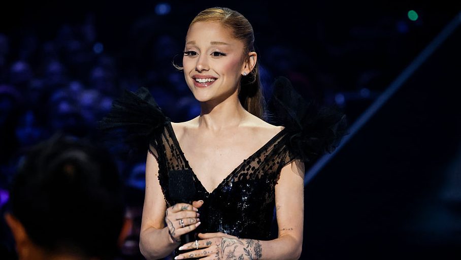 Ariana Grande introduces the Video Vanguard award at the 2025 MTV Video Music Awards at New York's UBS Arena in Elmont, N.Y.