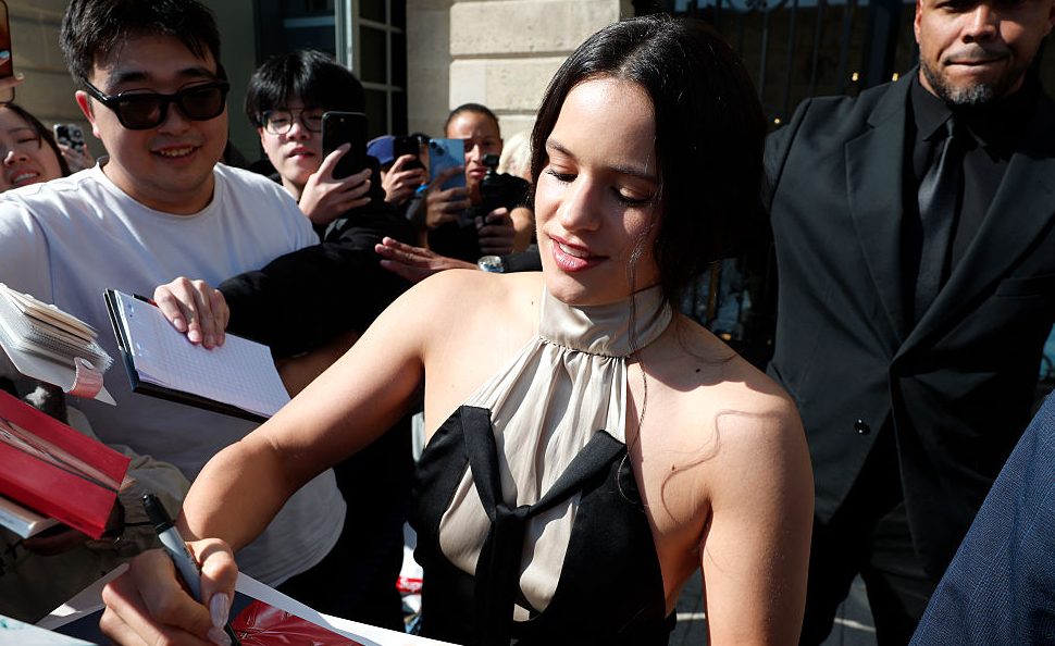 Rosalía is seen outsite the Ritz Hotel in Place Vendôme on September 29, 2025 in Paris, France.