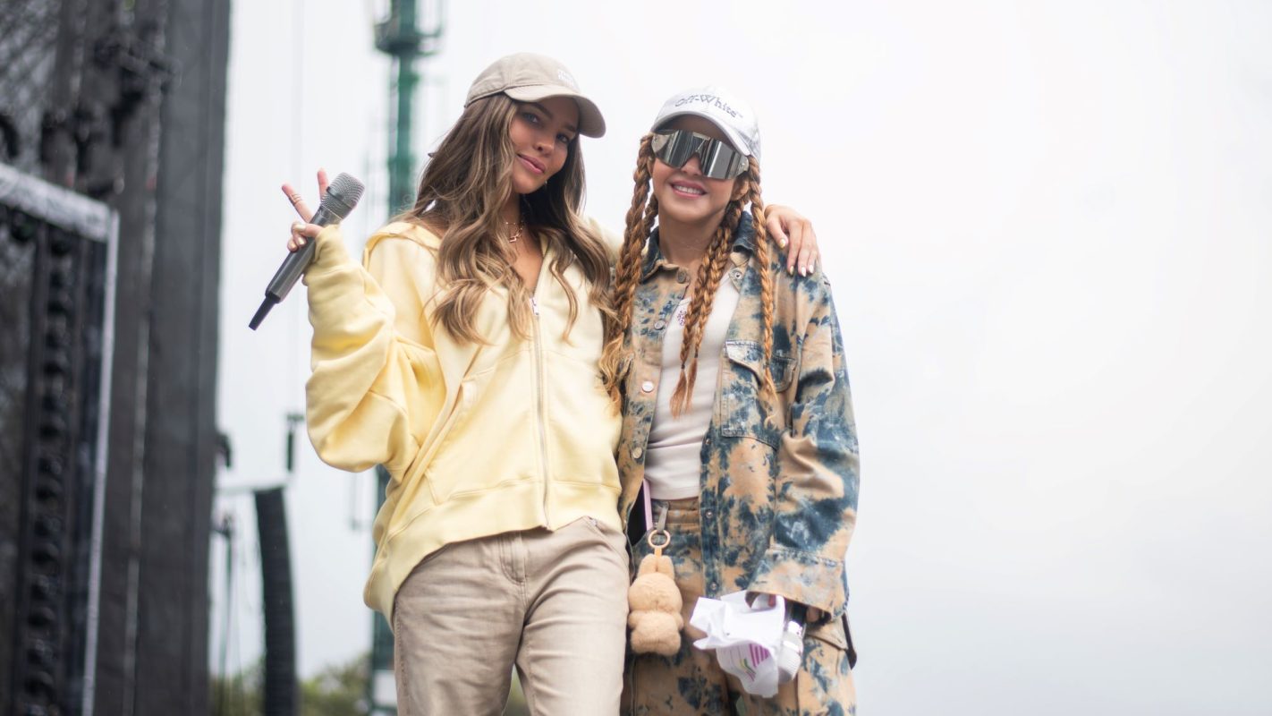 Belinda and Shakira before performing 'Dia de Enero' at the Estadio GNP Seguros in Mexico