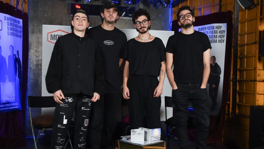 The members of the Colombian Latin pop group Morat pose during an interview with Europa Press, November 3, 2022, in Madrid, Spain.