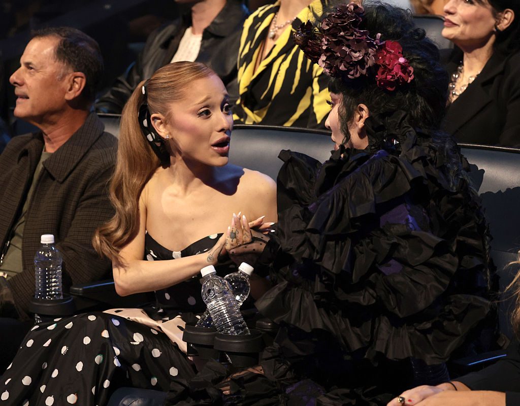 Ariana Grande and Lady Gaga during the 2025 MTV Video Music Awards at UBS Arena on September 07, 2025 in Elmont, New York. (Photo by/Kevin Mazur/Getty Images for MTV)
