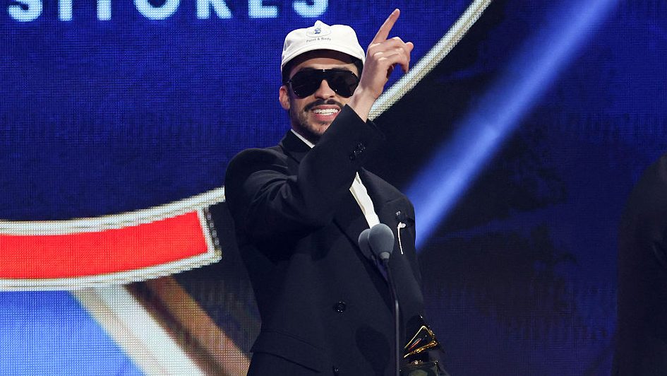 Puerto Rican rapper and singer-songwriter Bad Bunny accepts the Best Urban Song award for "LA MuDANZA" onstage during the 26th Annual Latin Grammy Awards at the MGM Grand Garden Arena in Las Vegas, Nevada on November 13, 2025. (Photo by VALERIE MACON / AFP) / RESTRICTED TO EDITORIAL USE (Photo by VALERIE MACON/AFP via Getty Images)