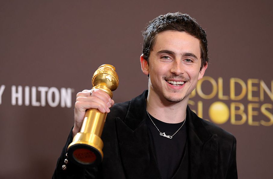 Timothée Chalamet, winner of the Best Performance by a Male Actor in a Motion Picture – Musical or Comedy award for "Marty Supreme," poses in the press room during the 83rd annual Golden Globe Awards at The Beverly Hilton on January 11, 2026 in Beverly Hills, California. (Photo by Frazer Harrison/WireImage)