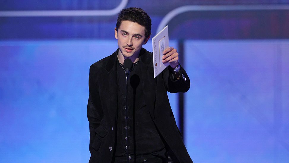 Timothée Chalamet, winner of the Best Performance by a Male Actor in a Motion Picture – Musical or Comedy Award for "Marty Supreme," speaks onstage during the 83rd Annual Golden Globe Awards